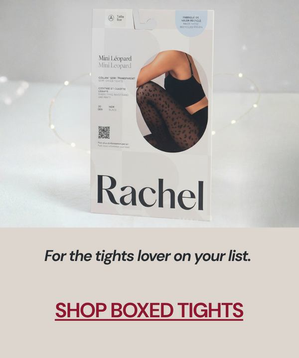 Package of tights with 'Rachel' branding promo 