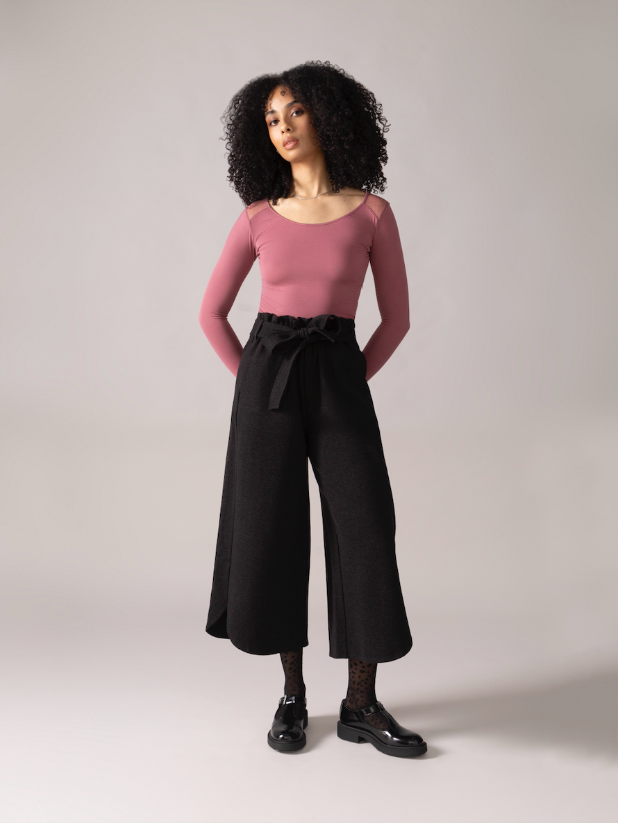 Tulip Hem Brushed Knit Pant in Charcoal Mix