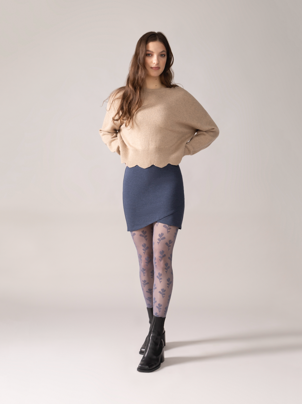 Tulip Ease Knit OTK Skirt in Heather Lake