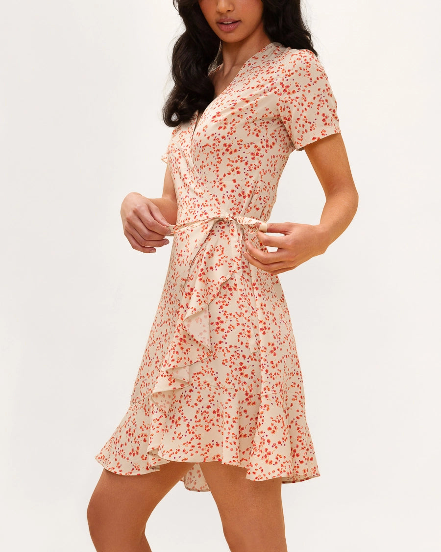 Carmen Ruffle Wrap Dress in Summer Garden