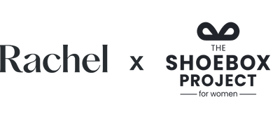 Collaboration between Rachel and The Shoebox Project for women on a white background