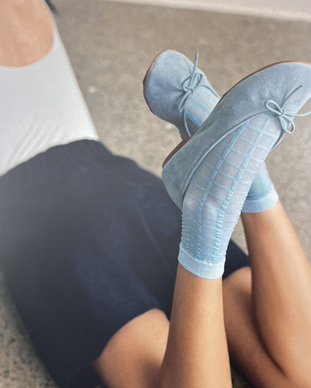 Checked Sheer Socks in Sky Blue