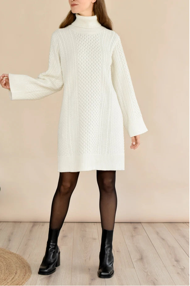 White Cable Knit Sweater Dress