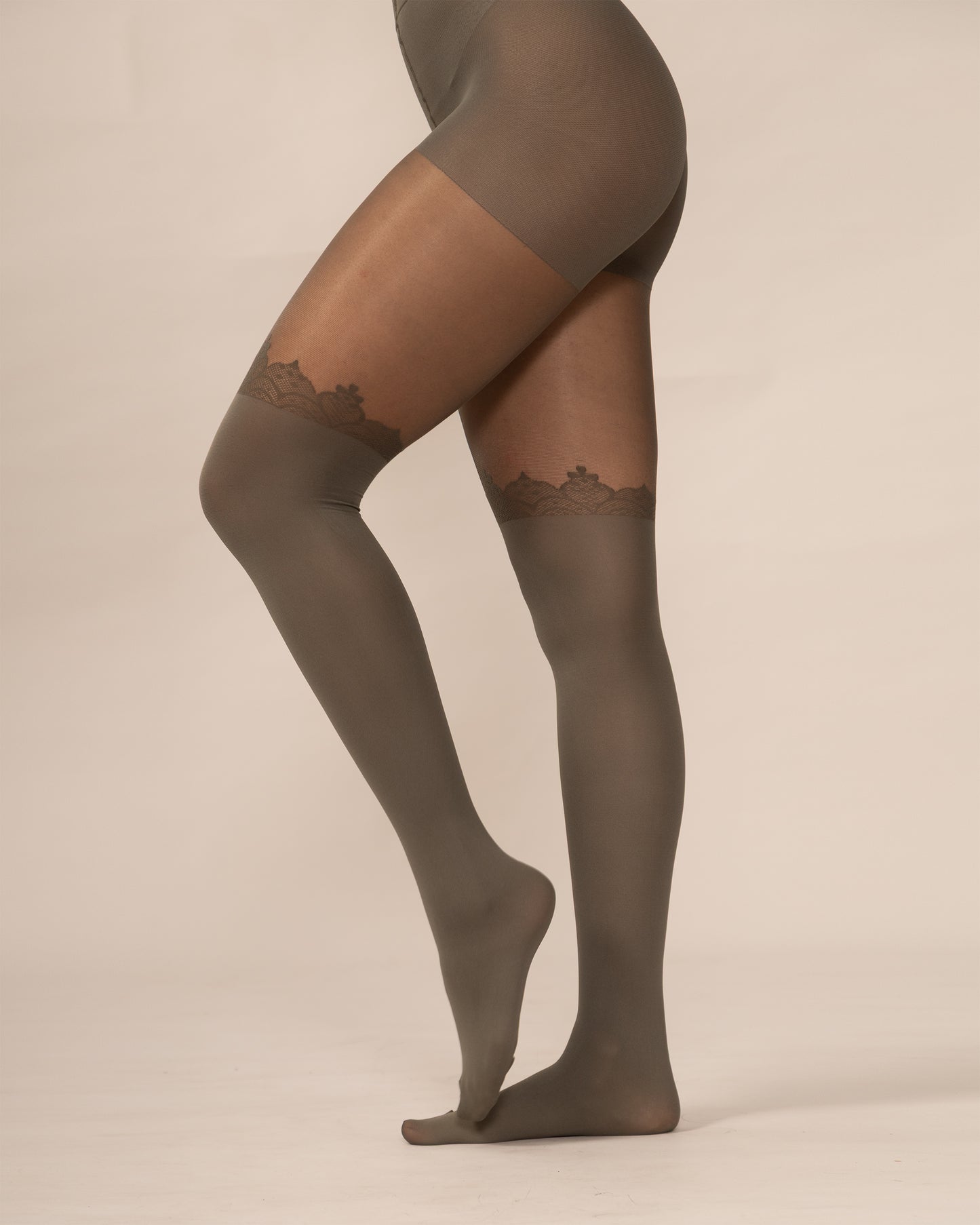 Lace Crown Over-the-Knee Tights in Olive
