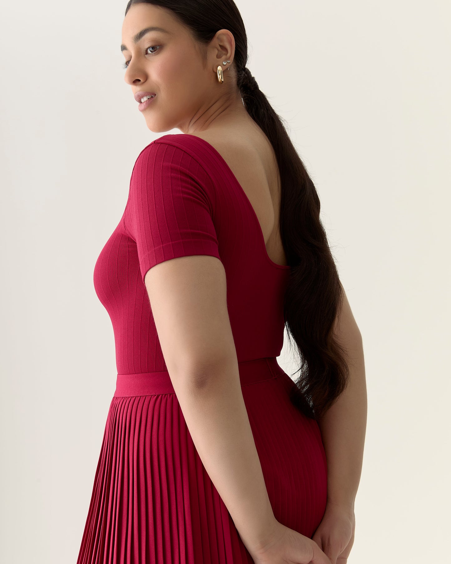 Seamless Wide Rib T-Bodysuit in Magnolia