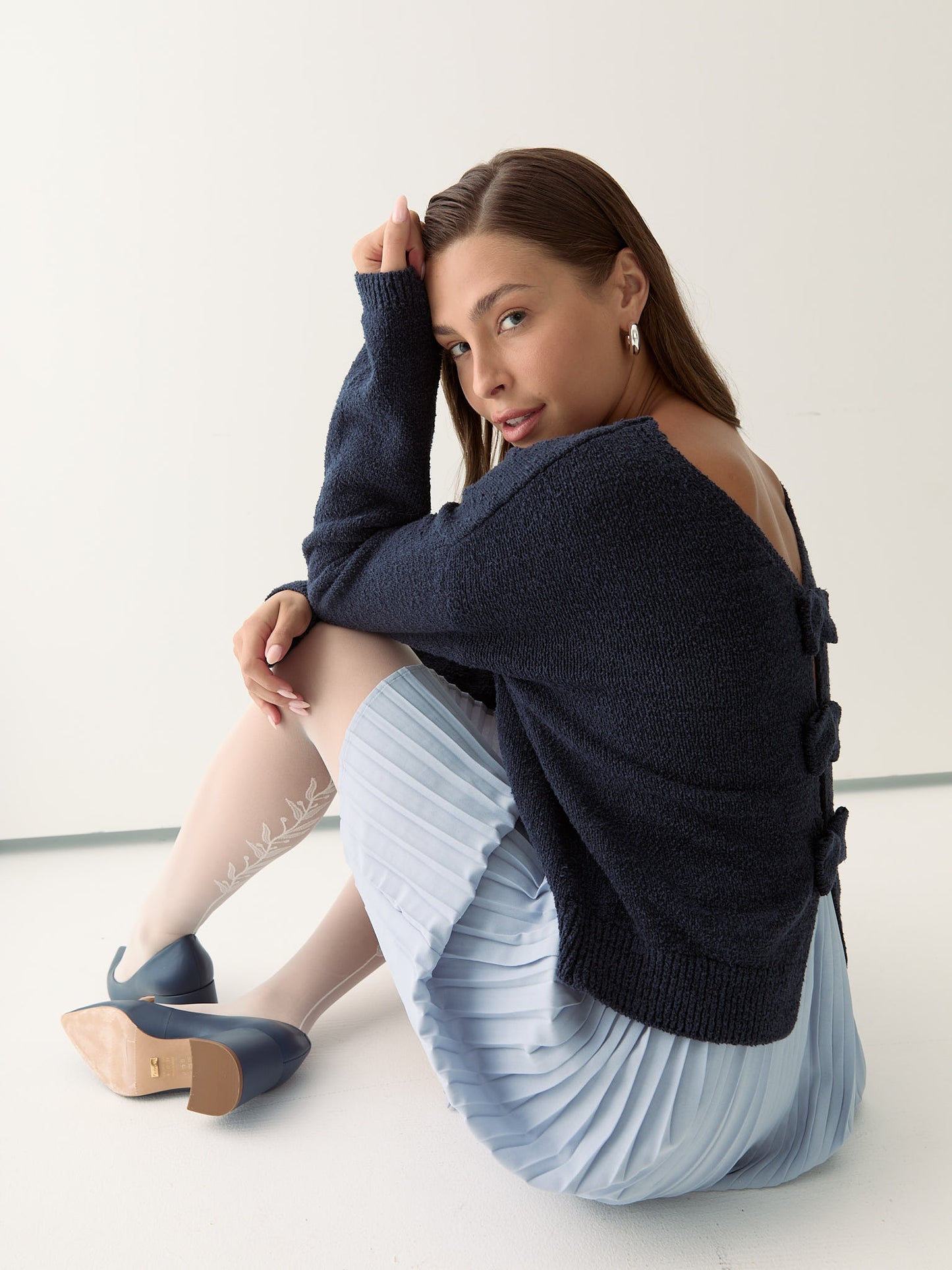 Knee-Length Pleated Skirt In Pastel Blue