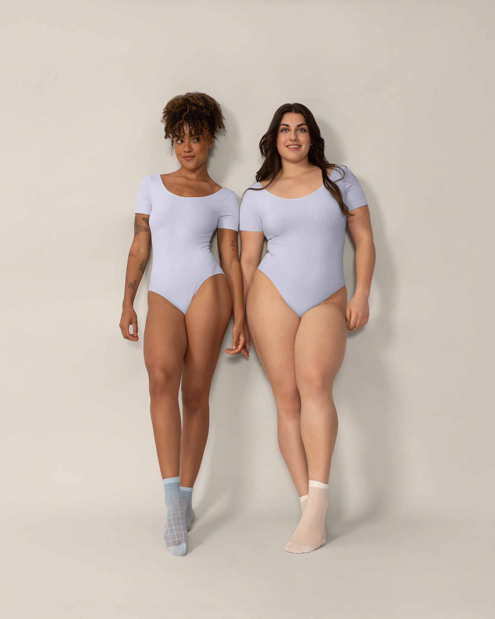 Seamless Wide Rib T-Bodysuit in Pastel Blue