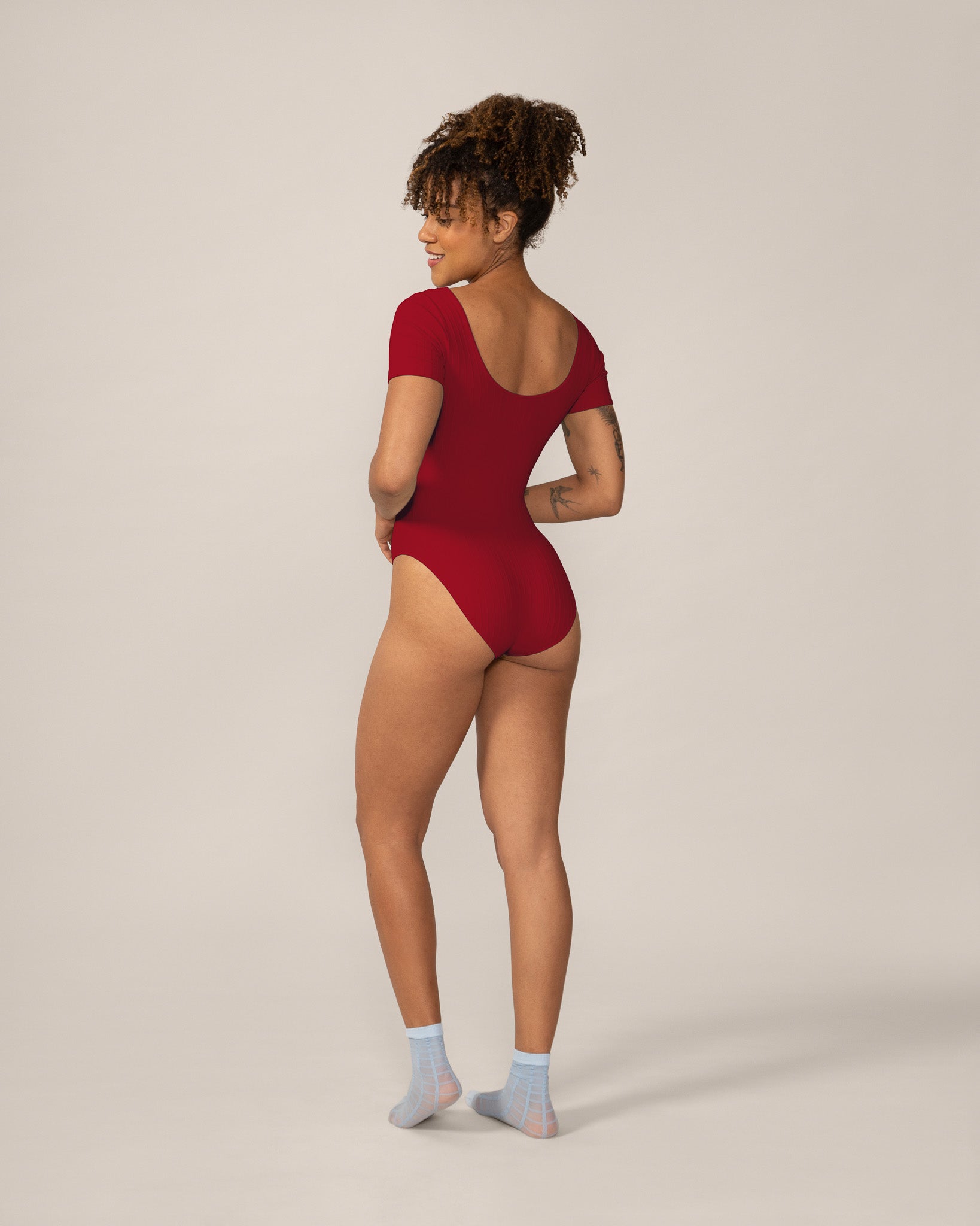 Seamless Wide Rib T-Bodysuit in Magnolia
