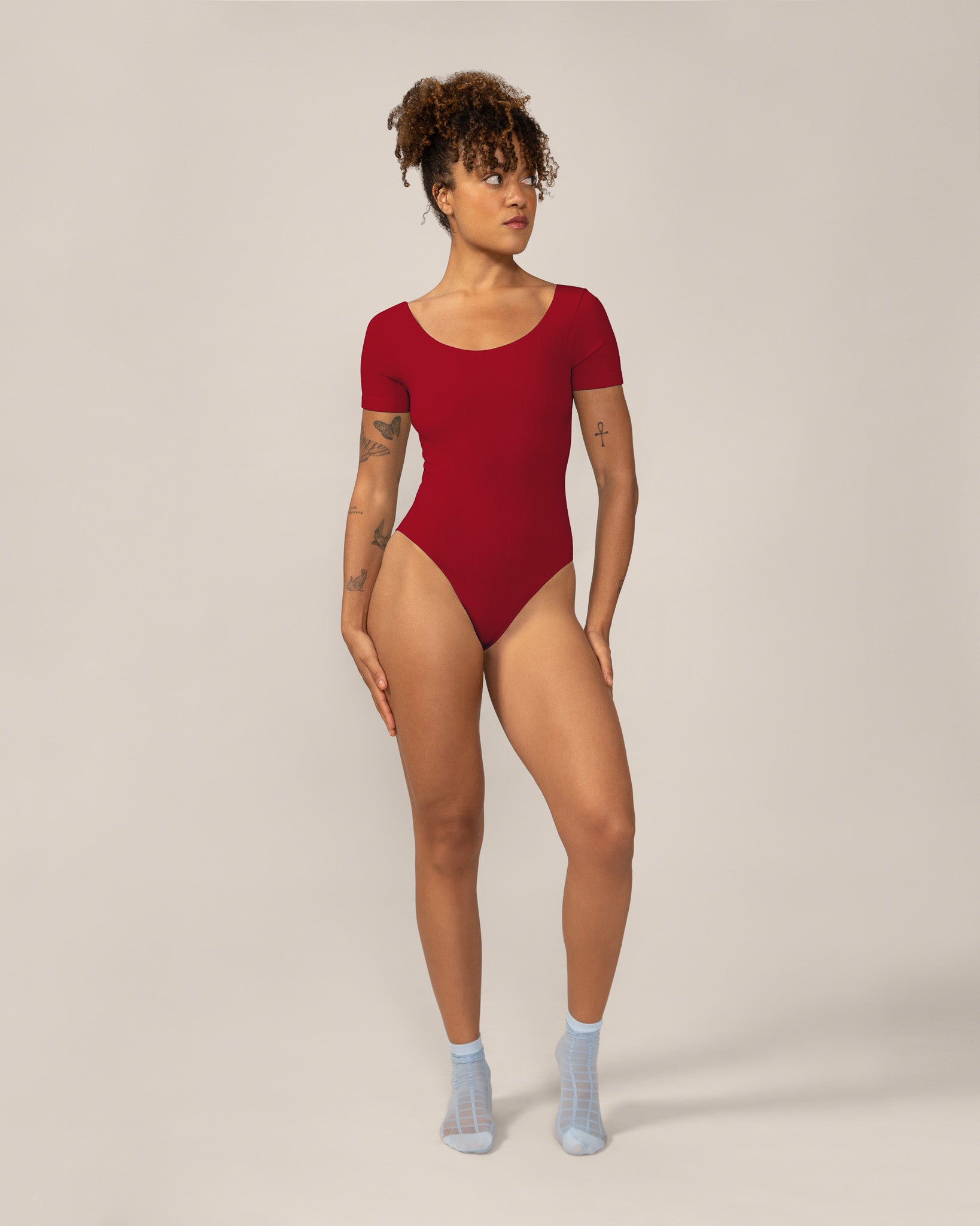Seamless Wide Rib T-Bodysuit in Magnolia