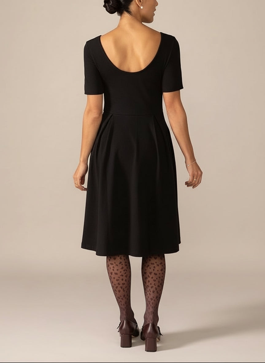 Short Sleeve Ballerina Knit Dress in Black