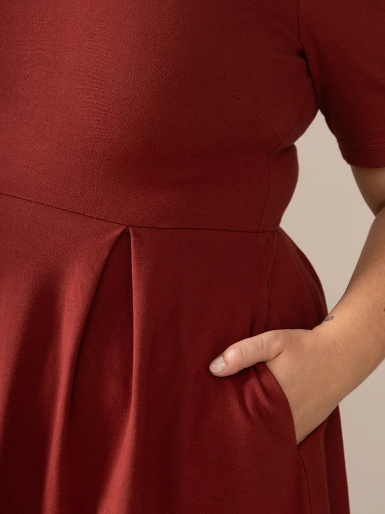 Short Sleeve Ballerina Knit Dress in Pinot Noir