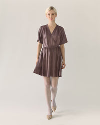 Wrap Satin Dress in Deep Taupe