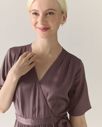 Wrap Satin Dress in Deep Taupe