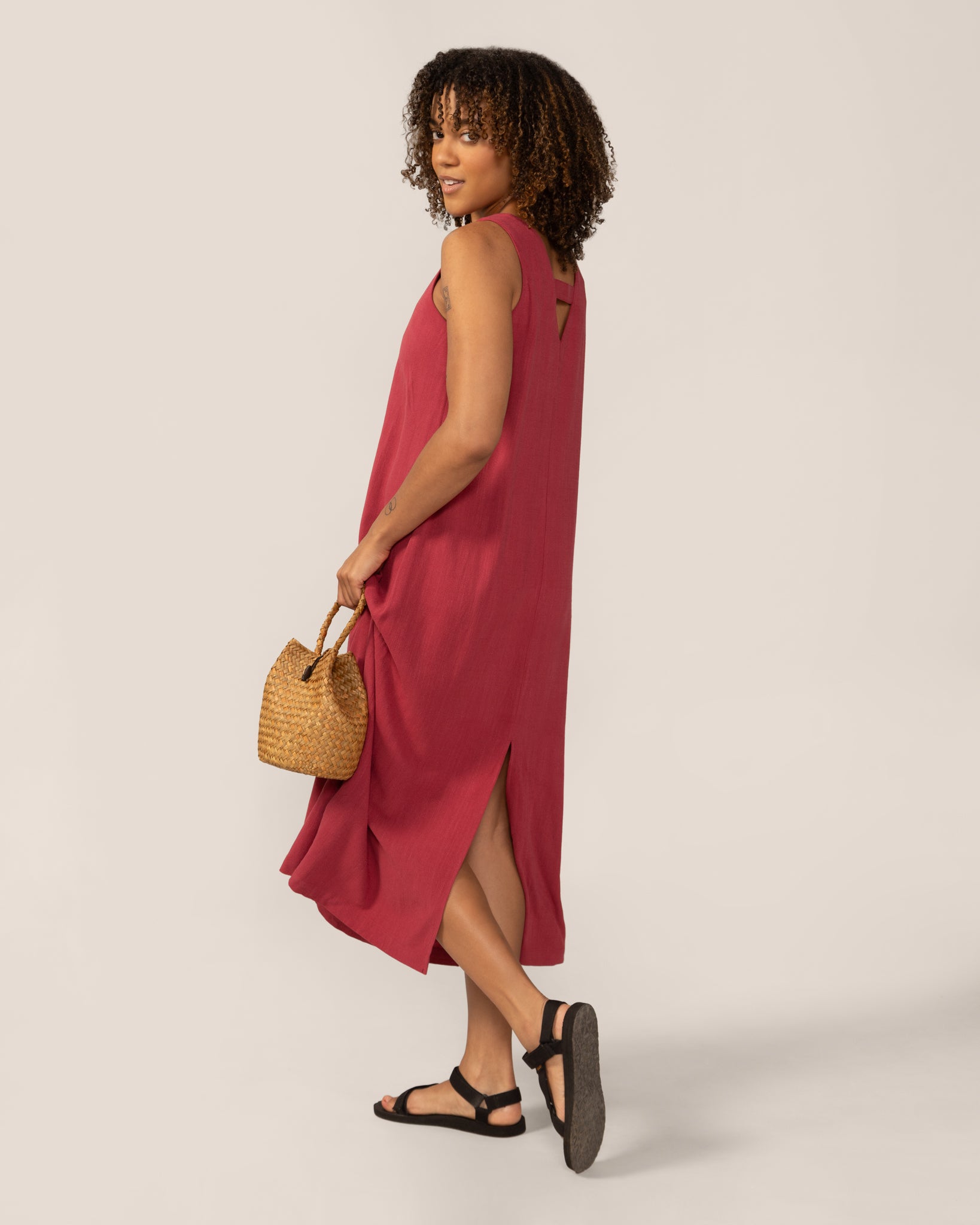 Maxi Linen Dress in Hibiscus
