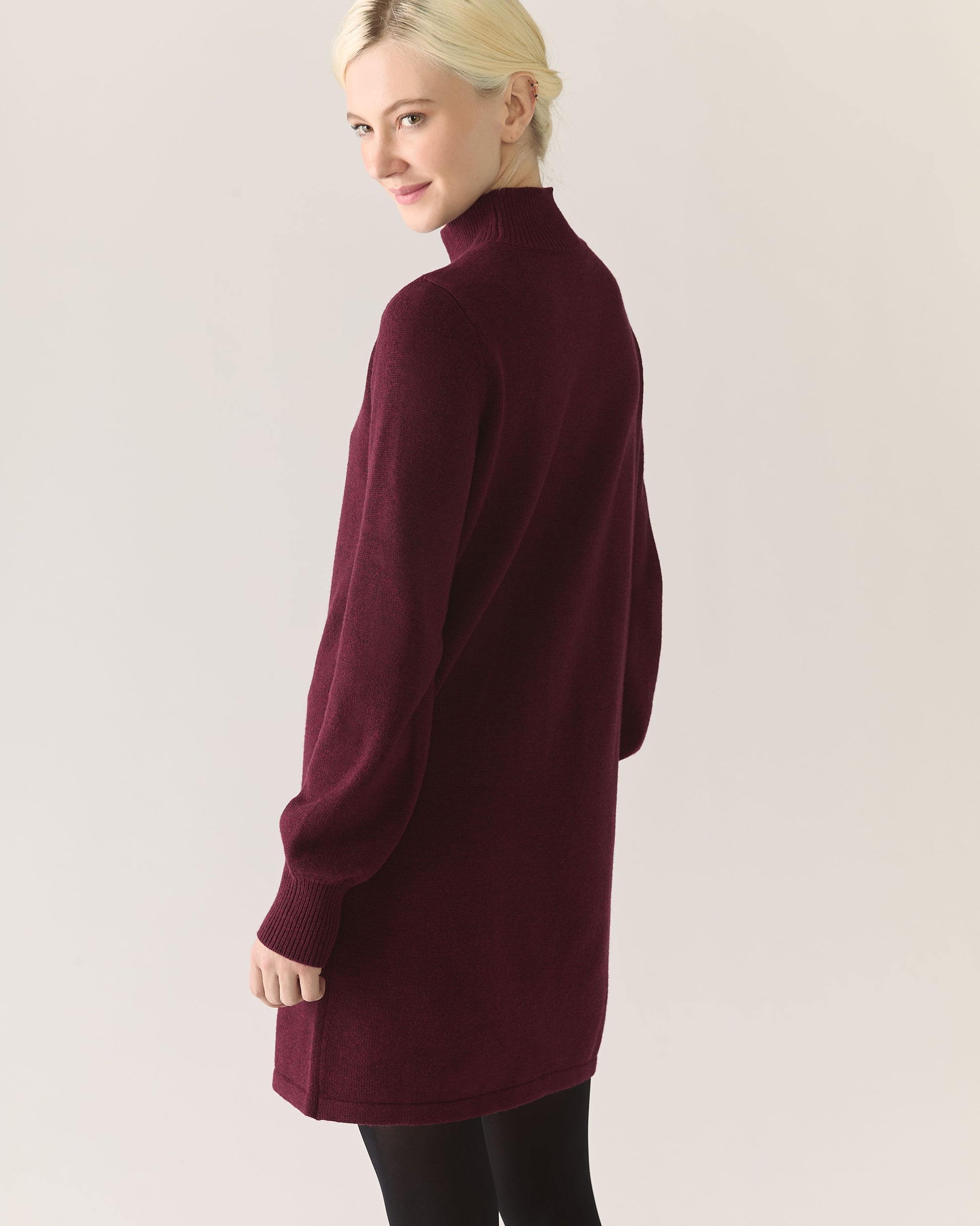 Responsible Merino Funnel Sweater Dress in Zinfandel