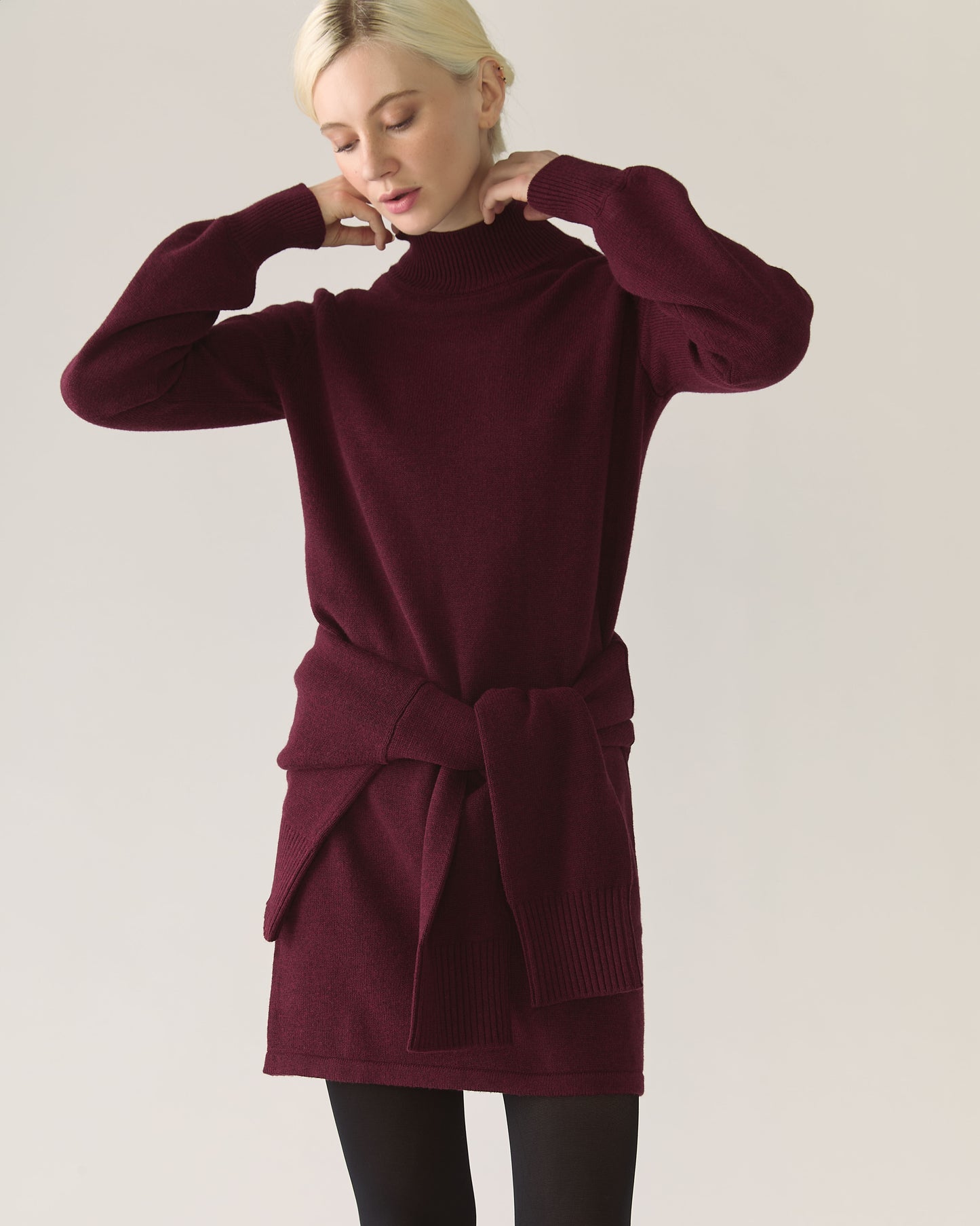 Responsible Merino Funnel Sweater Dress in Zinfandel