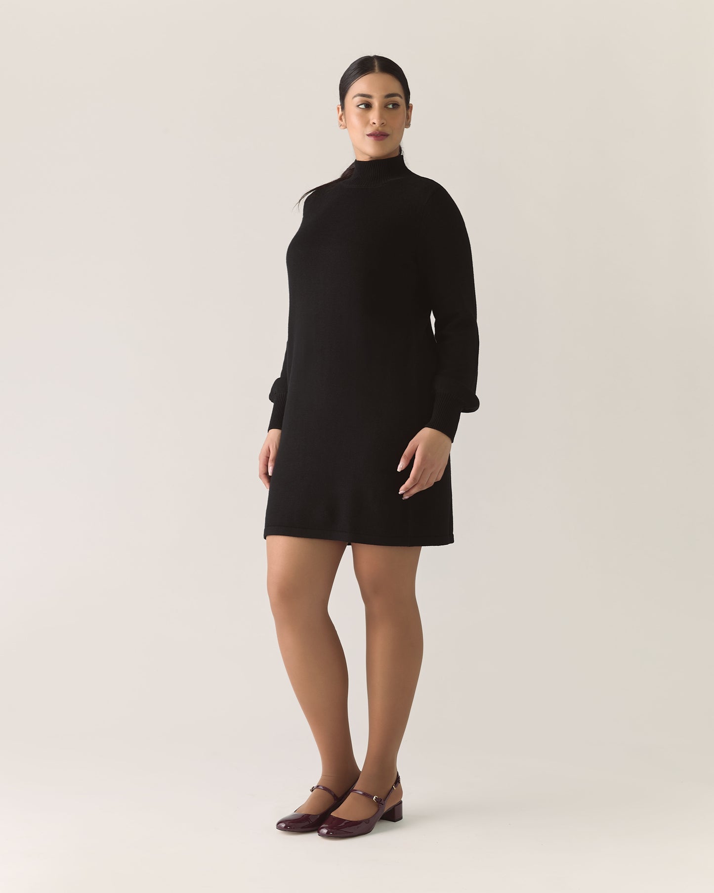 Responsible Merino Funnel Sweater Dress in Black