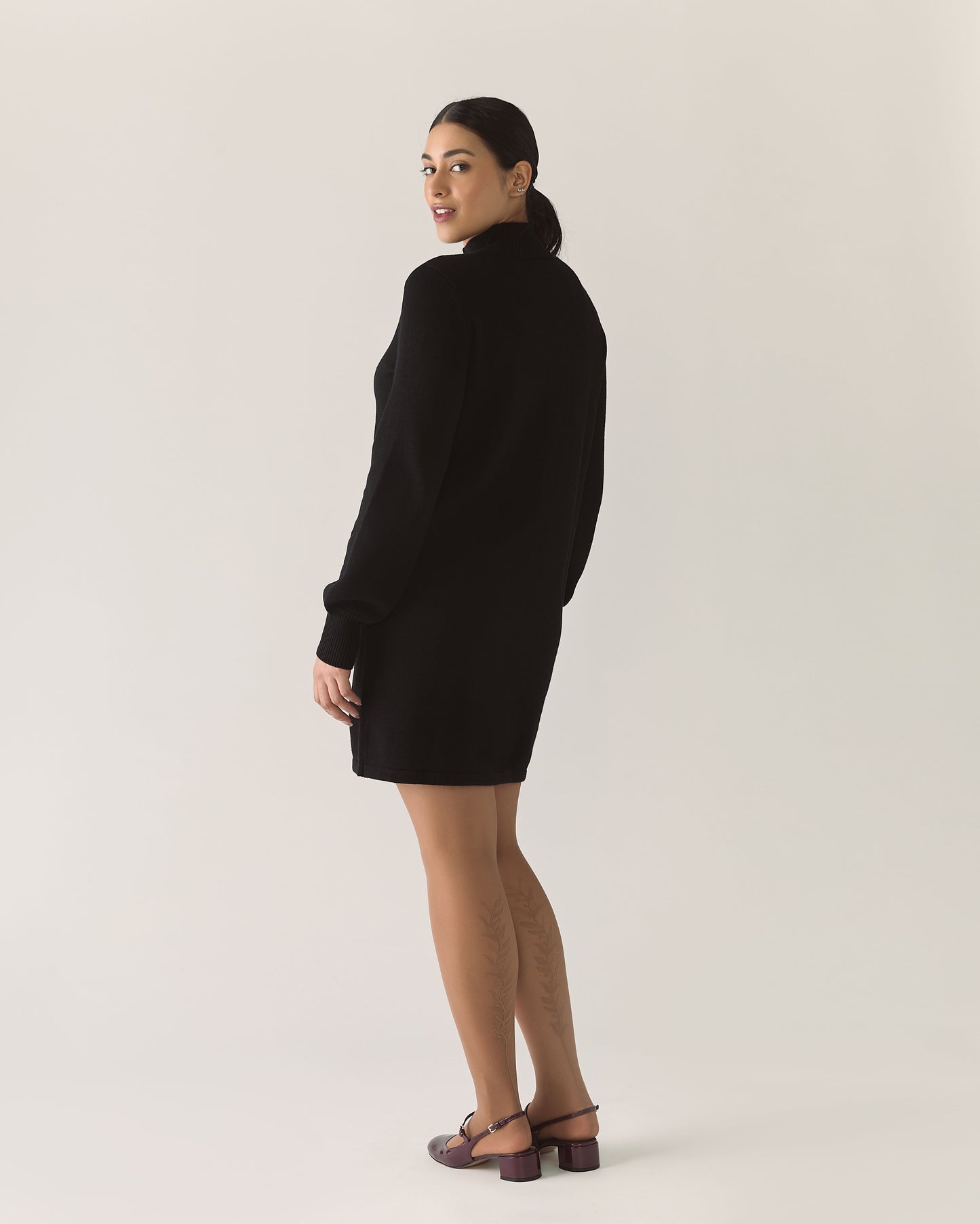 Responsible Merino Funnel Sweater Dress in Black