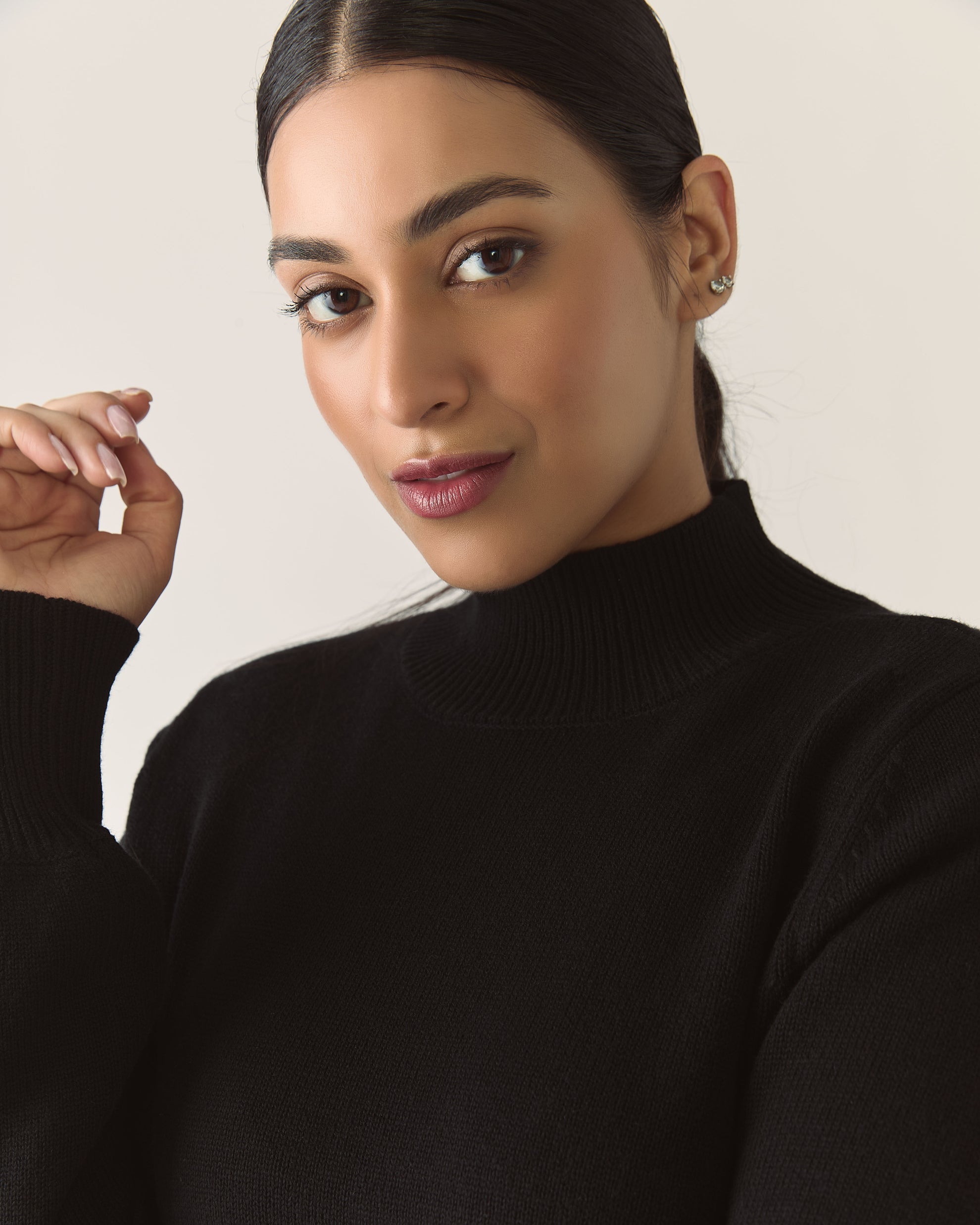 Responsible Merino Funnel Sweater Dress in Black