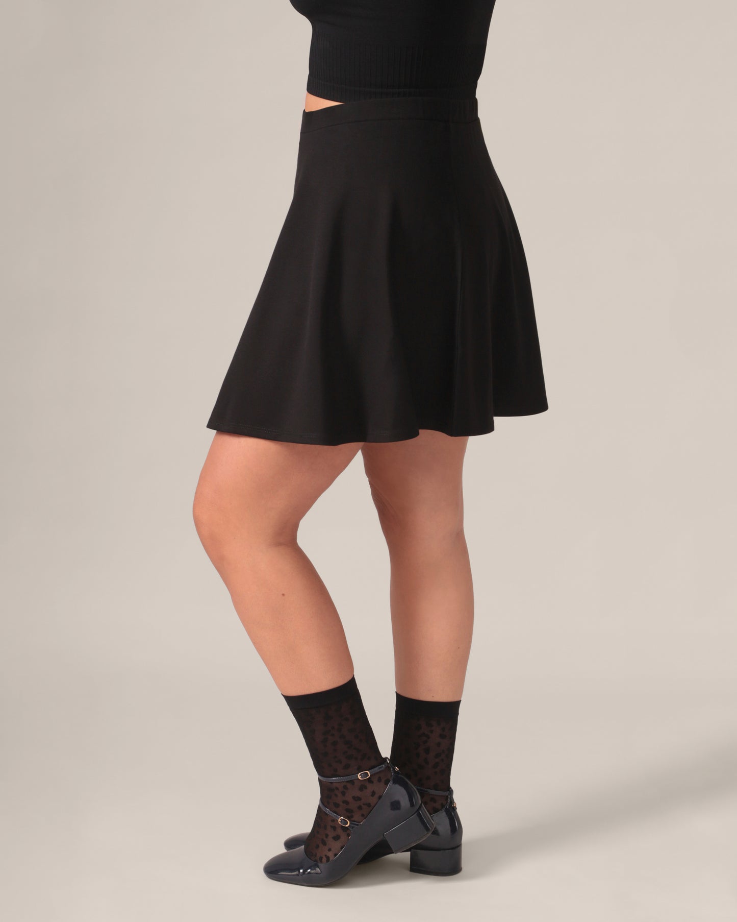 Fit and Flare Light Ease Knit OTK Skirt in Black