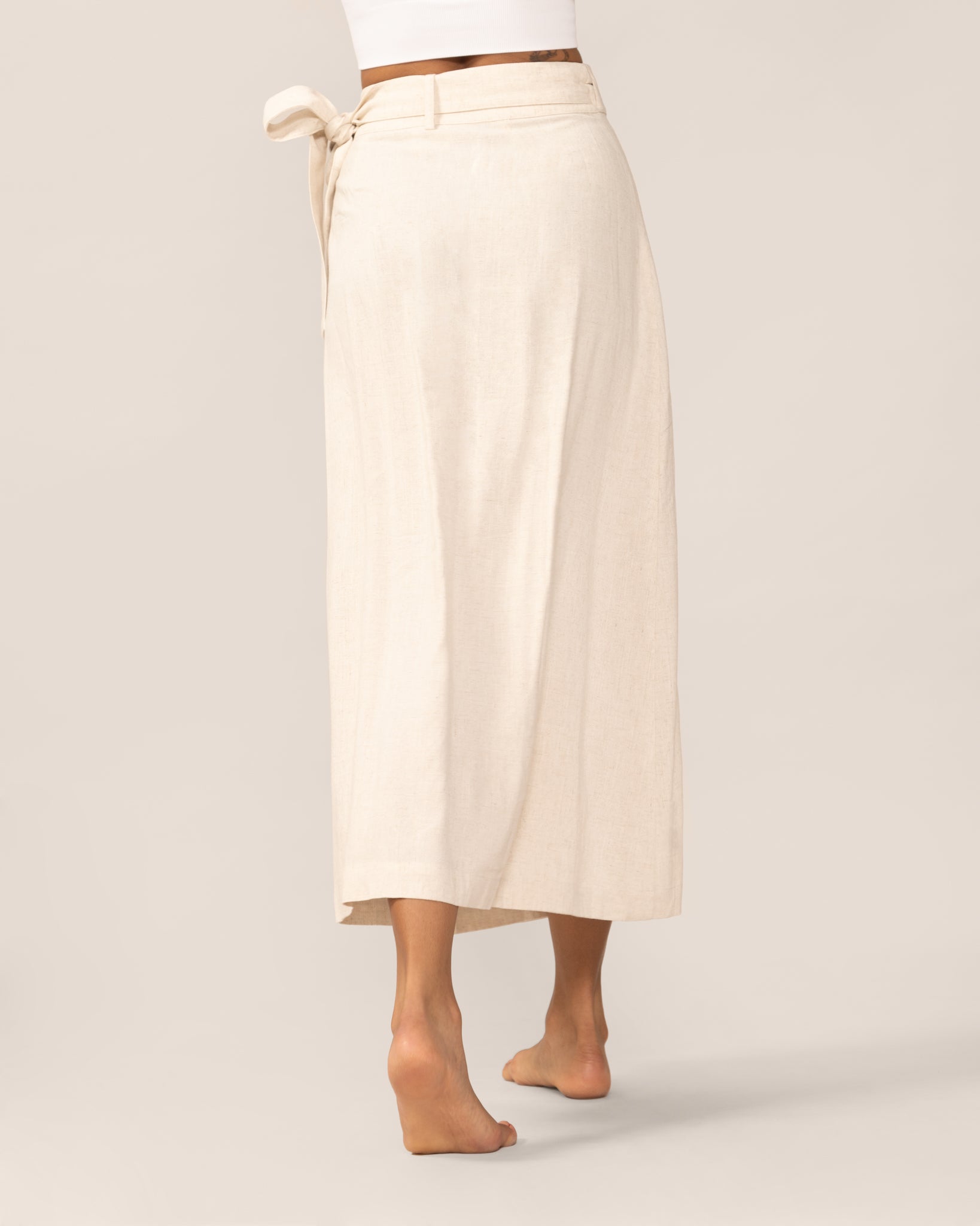Wide Bow Maxi Wrap Linen Skirt in Natural