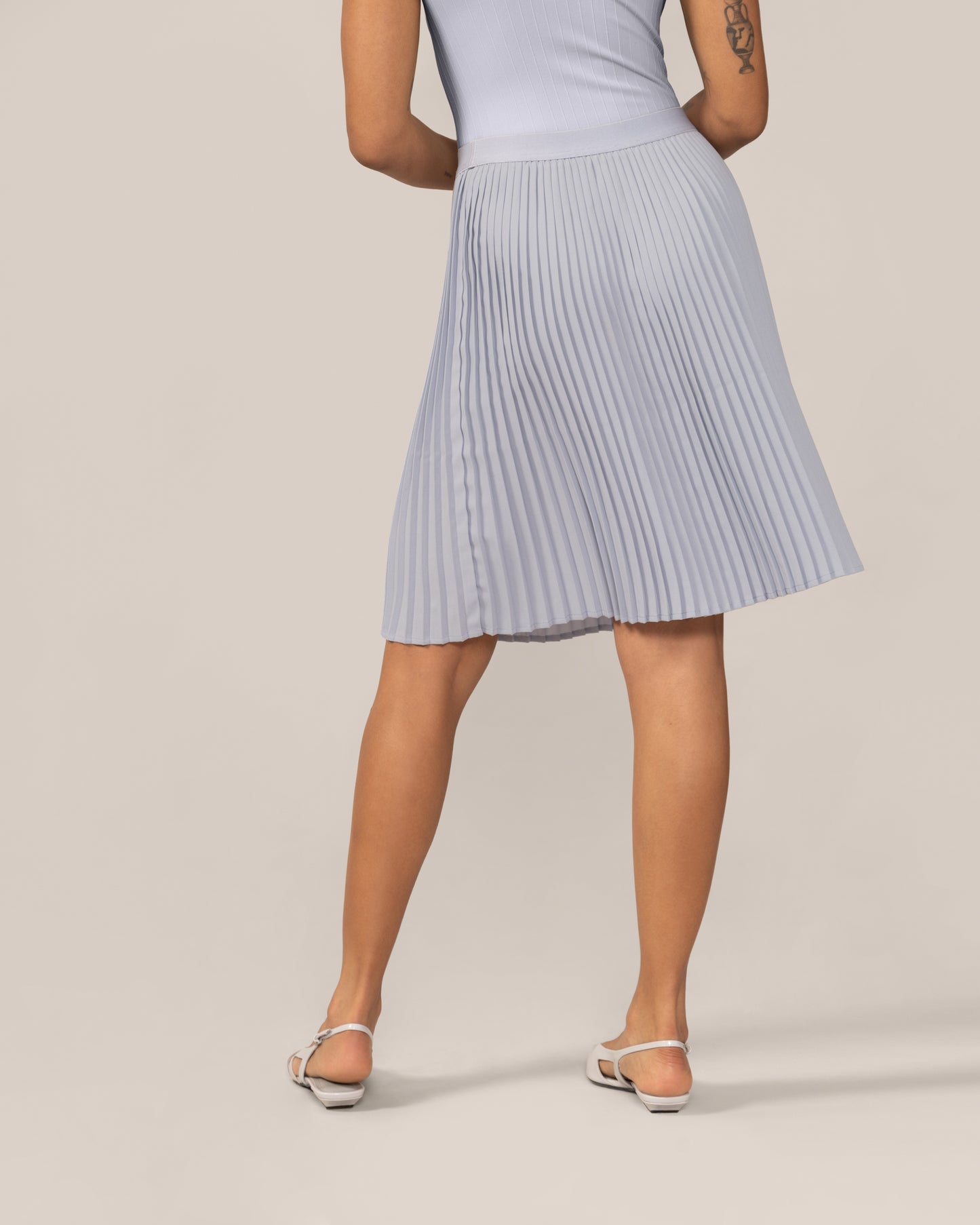 Knee-Length Pleated Skirt In Pastel Blue