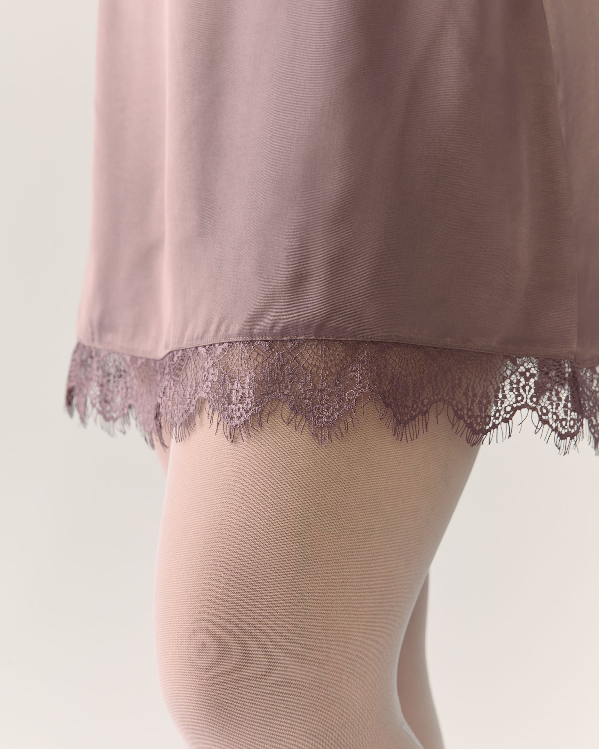 Lace Trim Satin Skirt in Deep Taupe