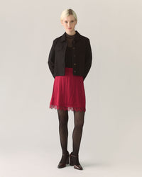 Lace Trim Satin Skirt in Pomegranate
