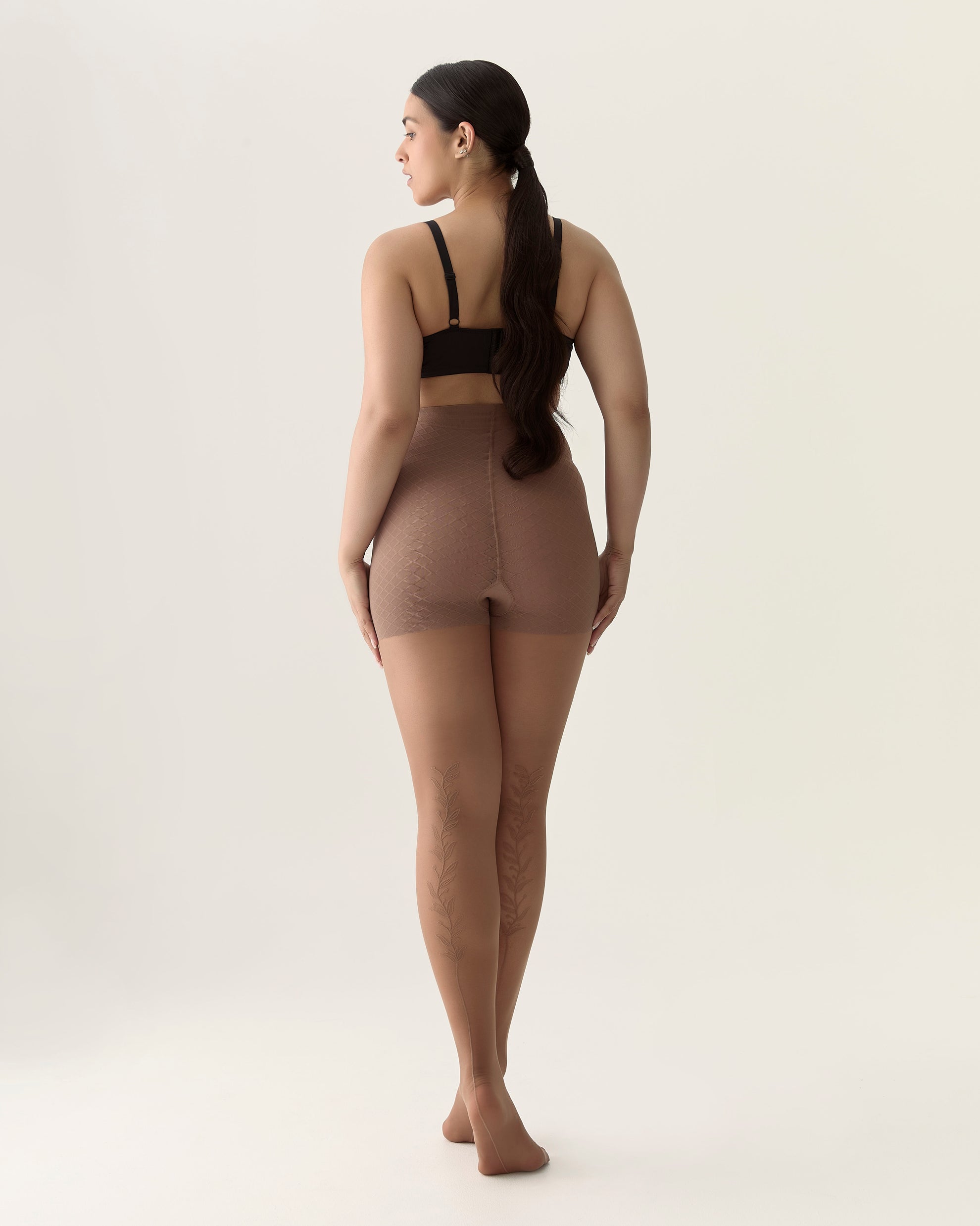 Back Vine Sheer Tights 30D in Coffee