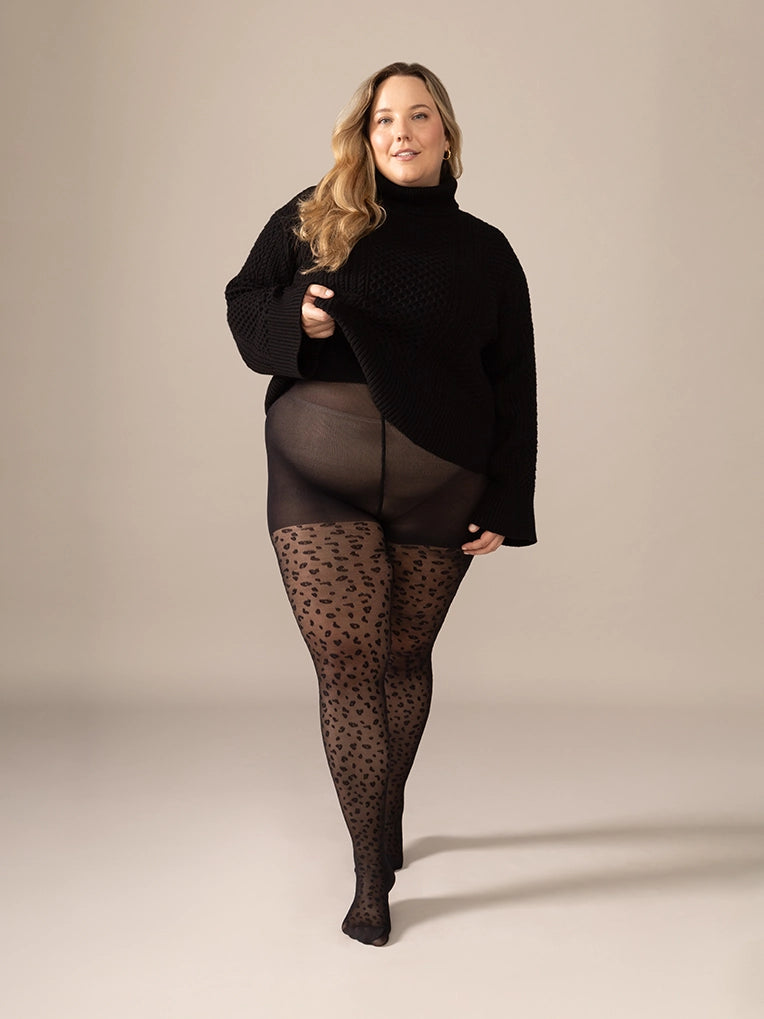 Mini Leopard Tights in Black