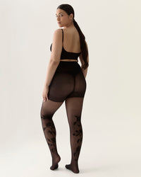 Back Flower Tights in Black
