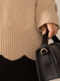 Scalloped Edge Pullover Responsible Merino in Oatmeal mix