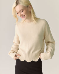 Scalloped Responsible Merino Sweater in Whipped cream
