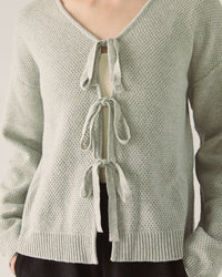Heather grey knitted cardigan with tie 