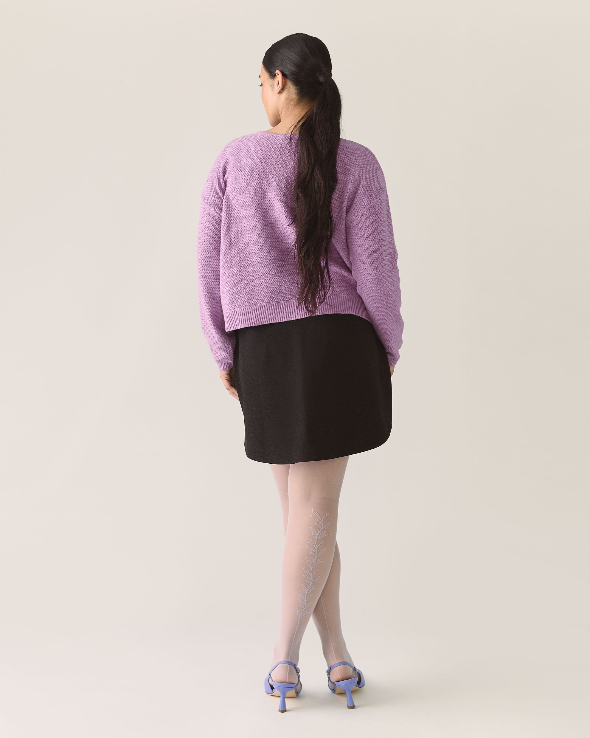 Reversible Bow Merino Cardigan in Lilac