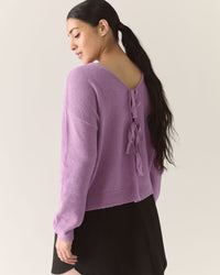 Reversible Bow Merino Cardigan in Lilac