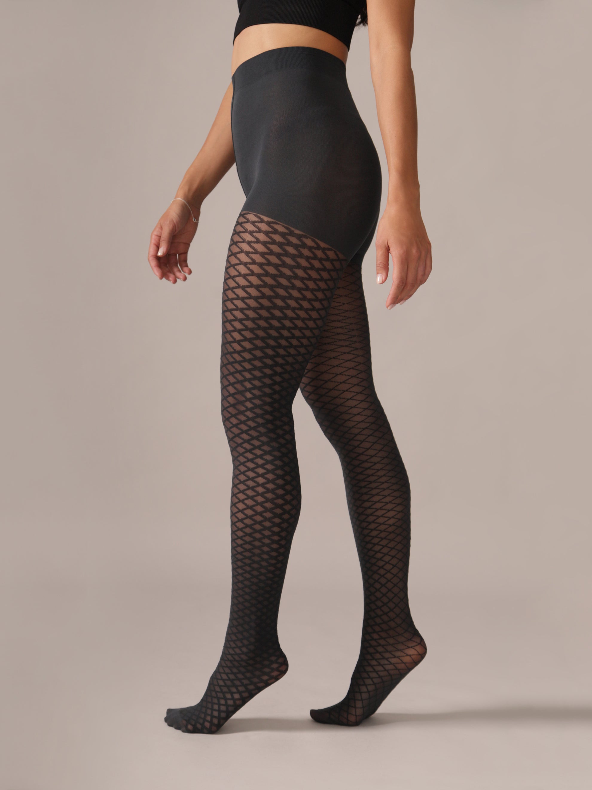 Mini Argyle Tights in Charcoal