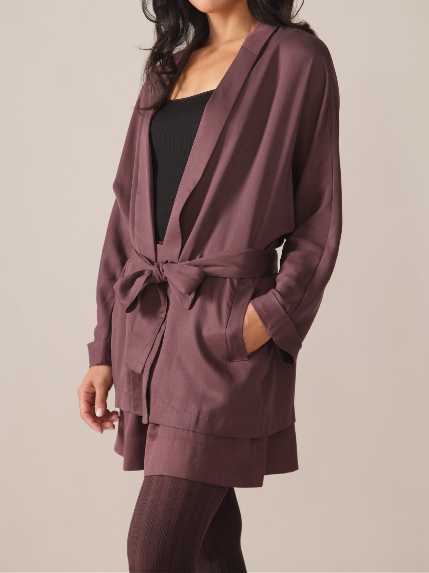 Eco Twill Blazer Kimono in Plum