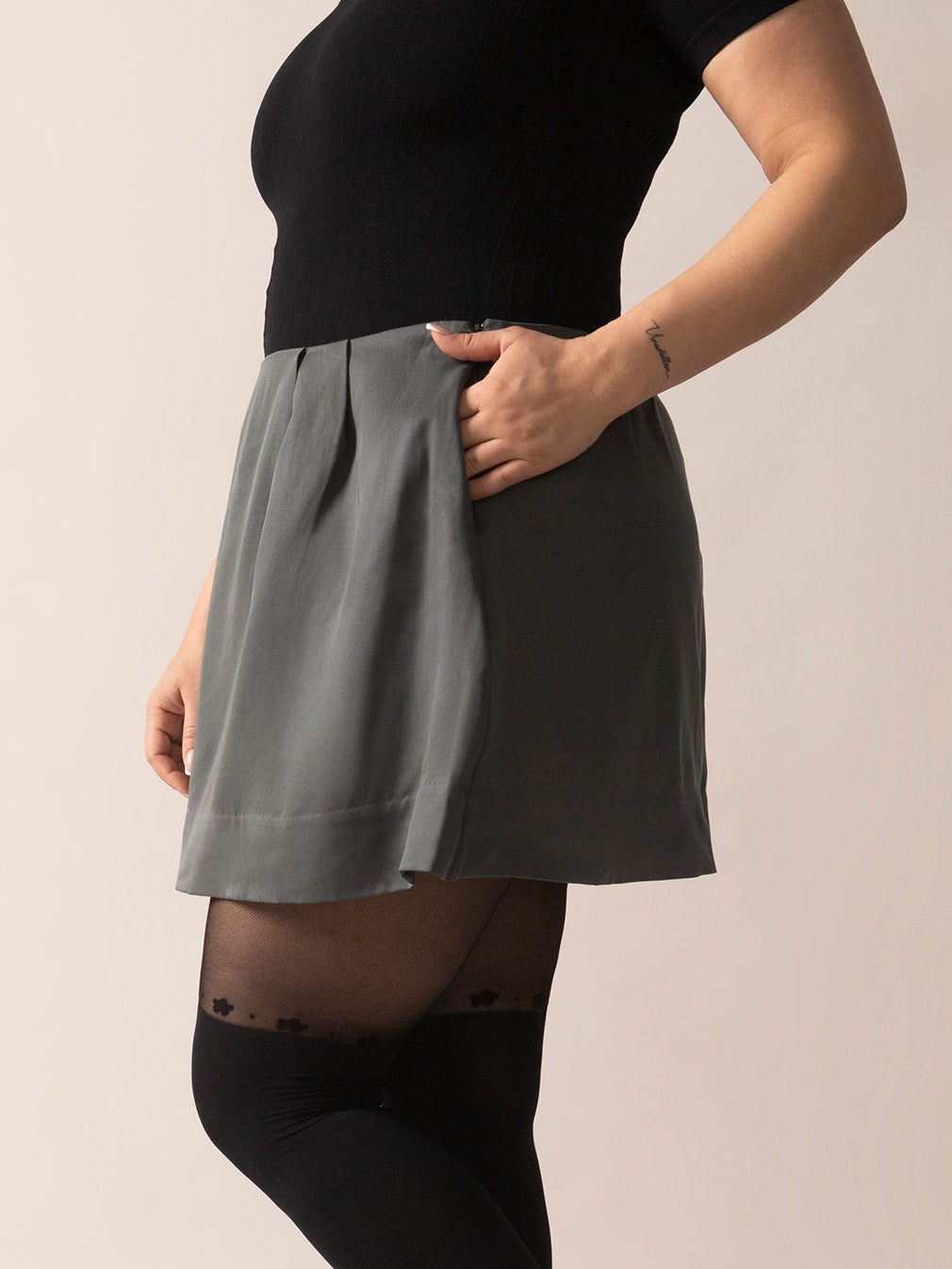 A-Line Eco Twill OTK Skirt in Stormy Green