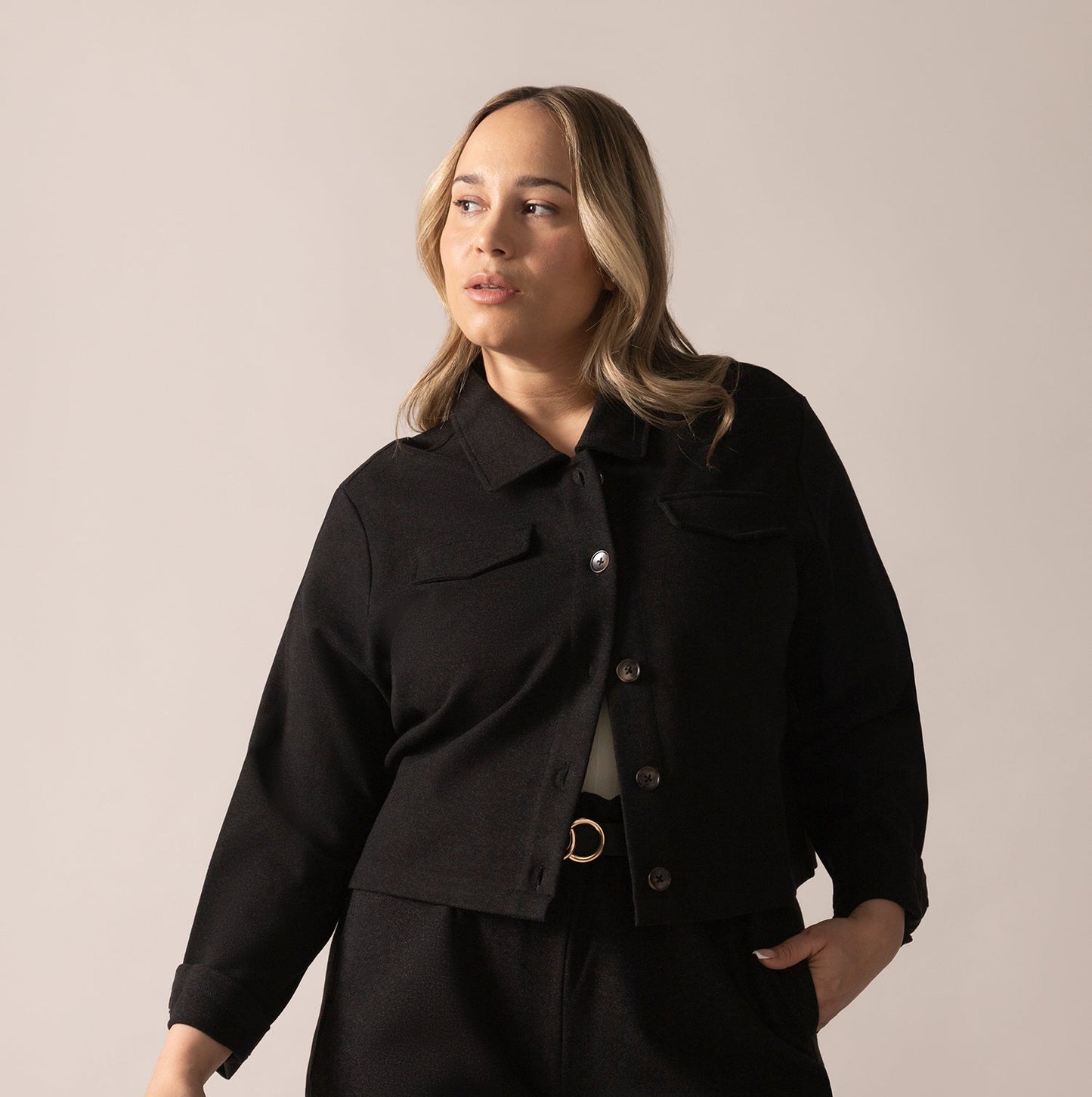 Women Charcoal Brushed Knit Overshirt