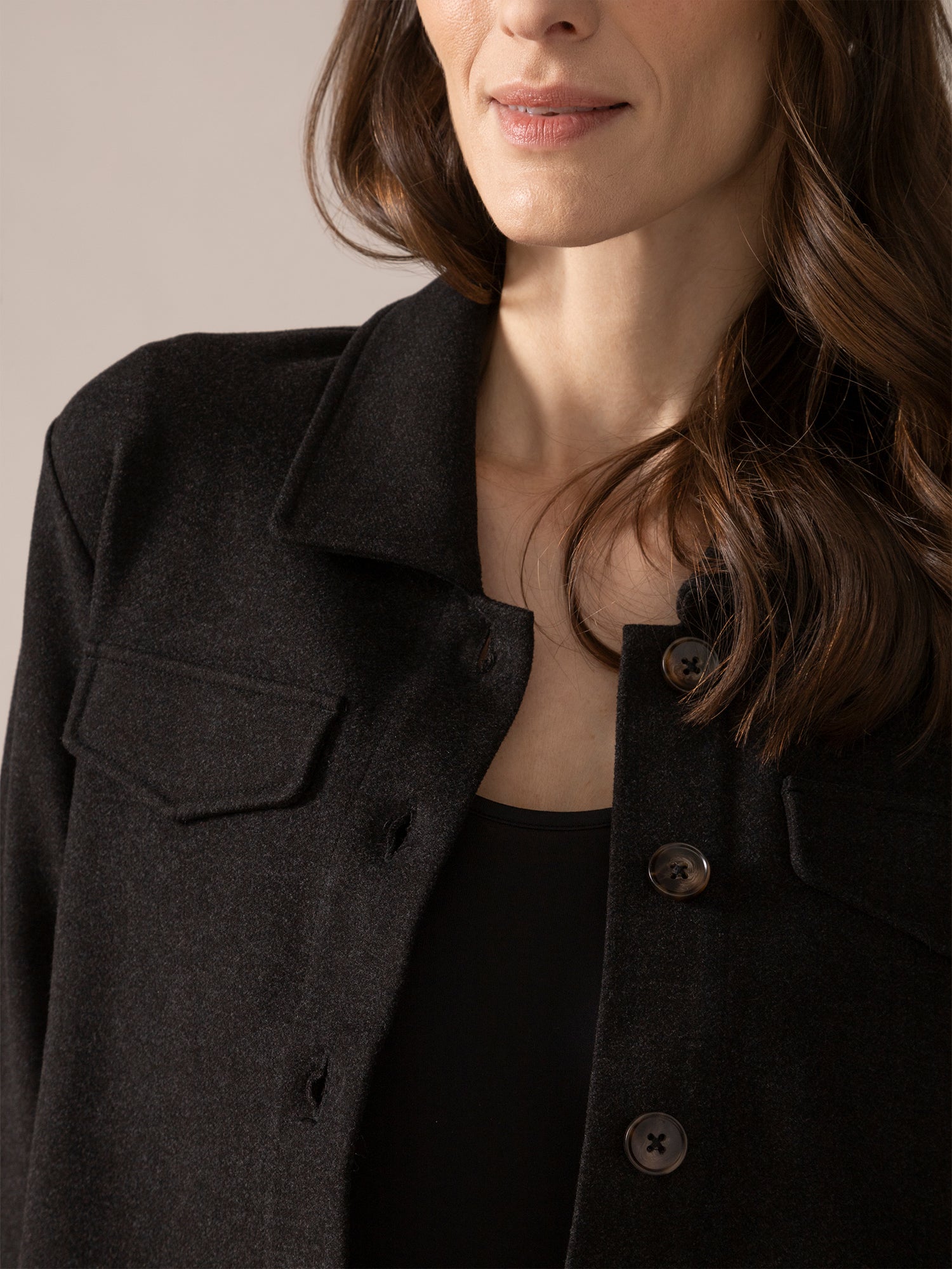 Women Charcoal Brushed Knit Overshirt