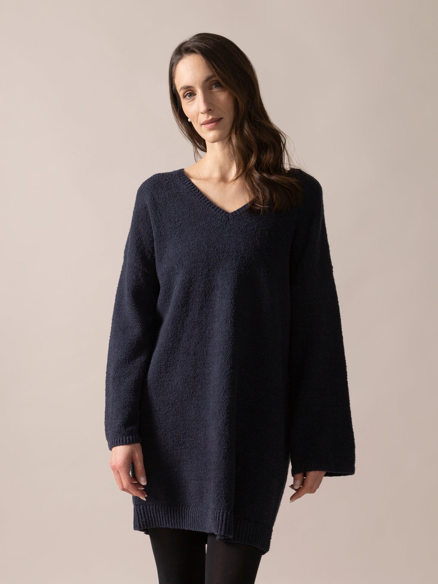 Bouclé Knit Long Sweater in Midnight Blue