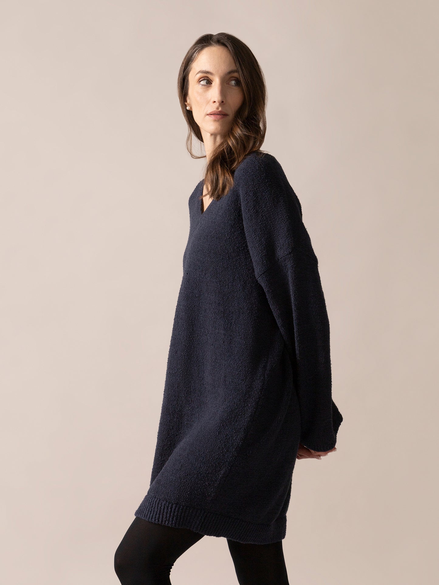 Bouclé Knit Long Sweater in Midnight Blue