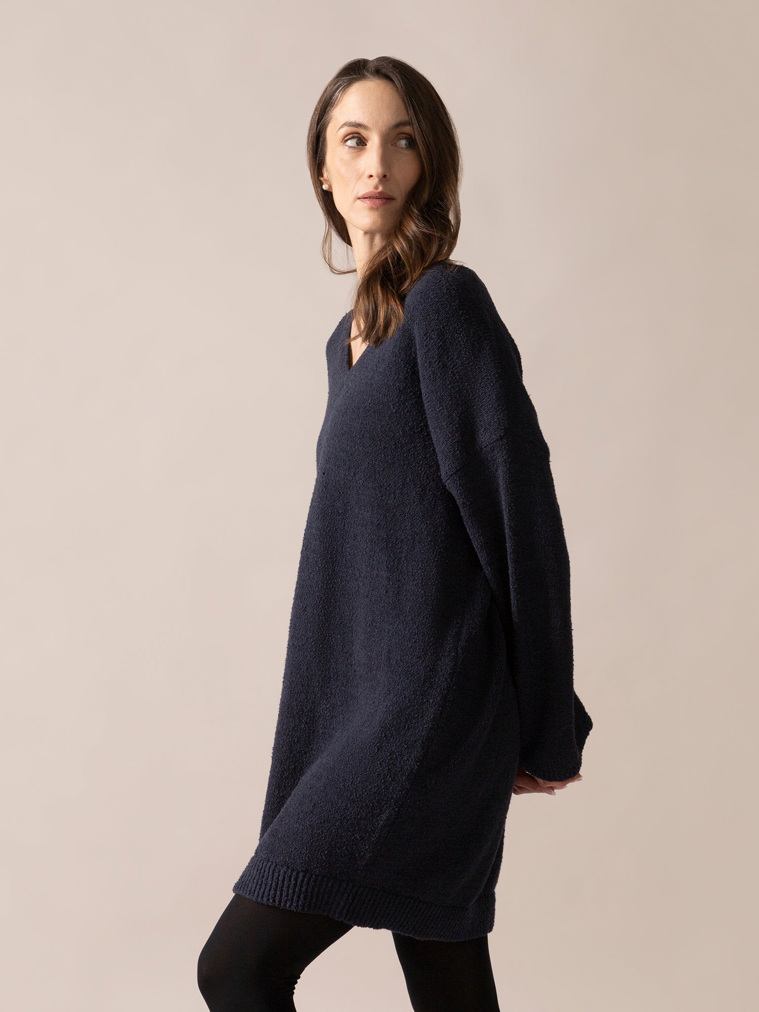 Bouclé Knit Long Sweater in Midnight Blue