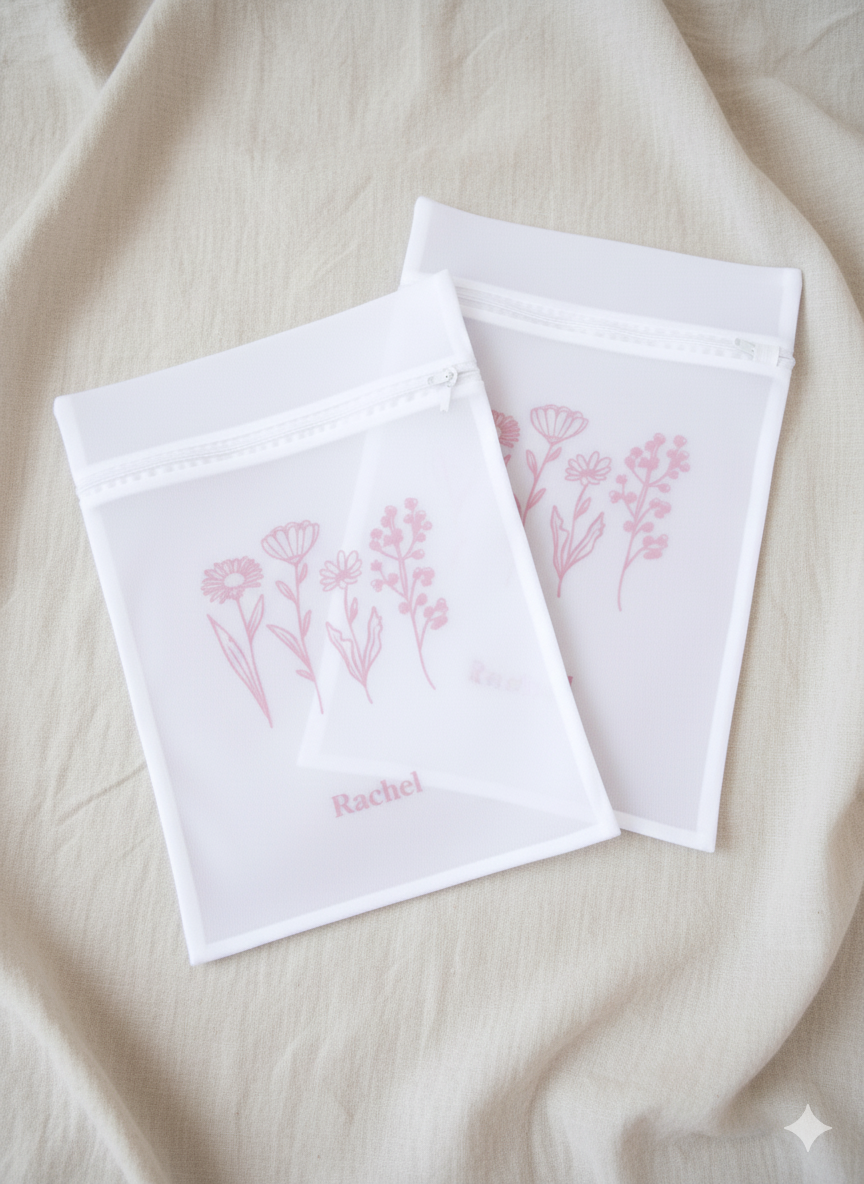 Two pink floral designs wash bags