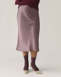 Midi Satin Skirt in Deep Taupe