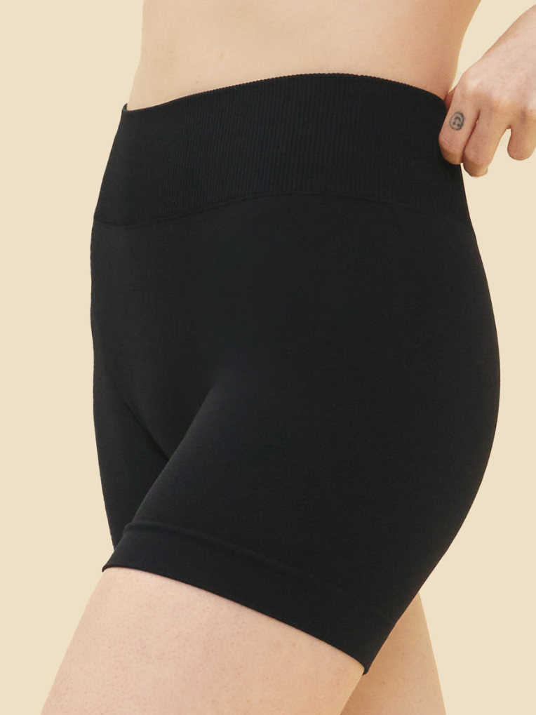 A person wearing black seamless undershorts. Megan is 5'8" and wears a size M.

