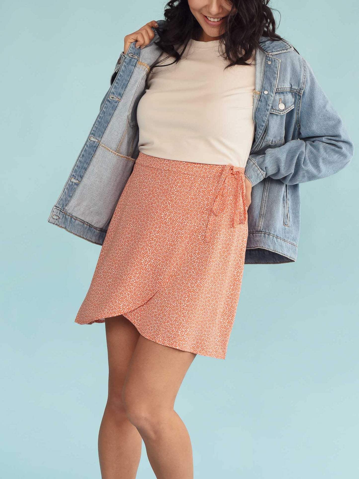 Women's wrap mini skirt orange